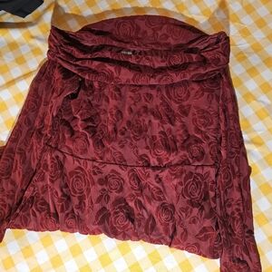 Women's Long Sleeve Flocked Mini Fit and Flare Burgundy Floral Holiday Dress Xl